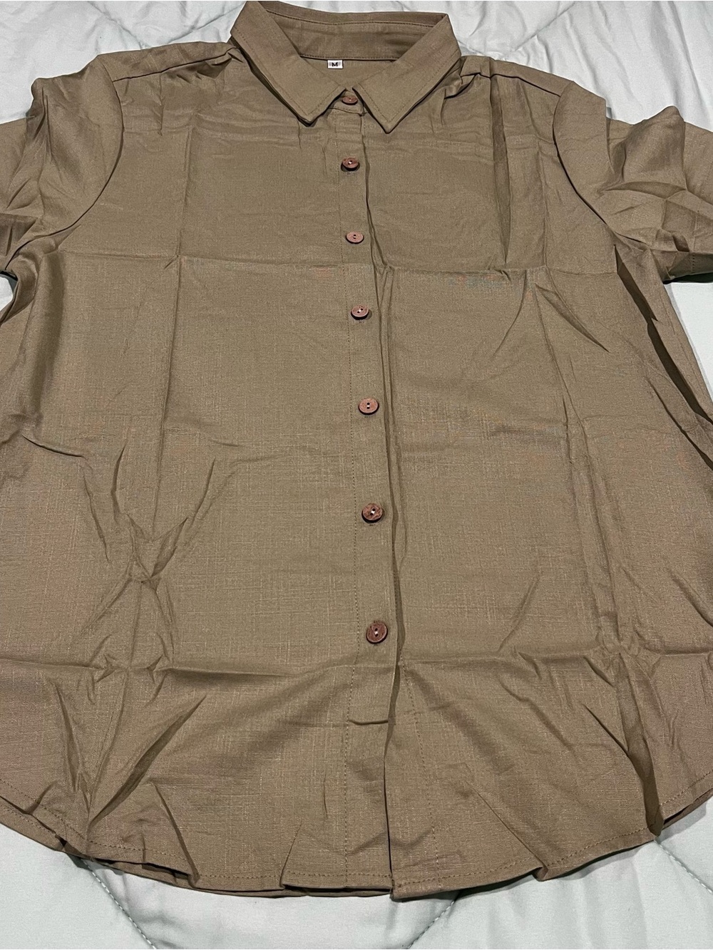 Women's green linen button-down top, Med